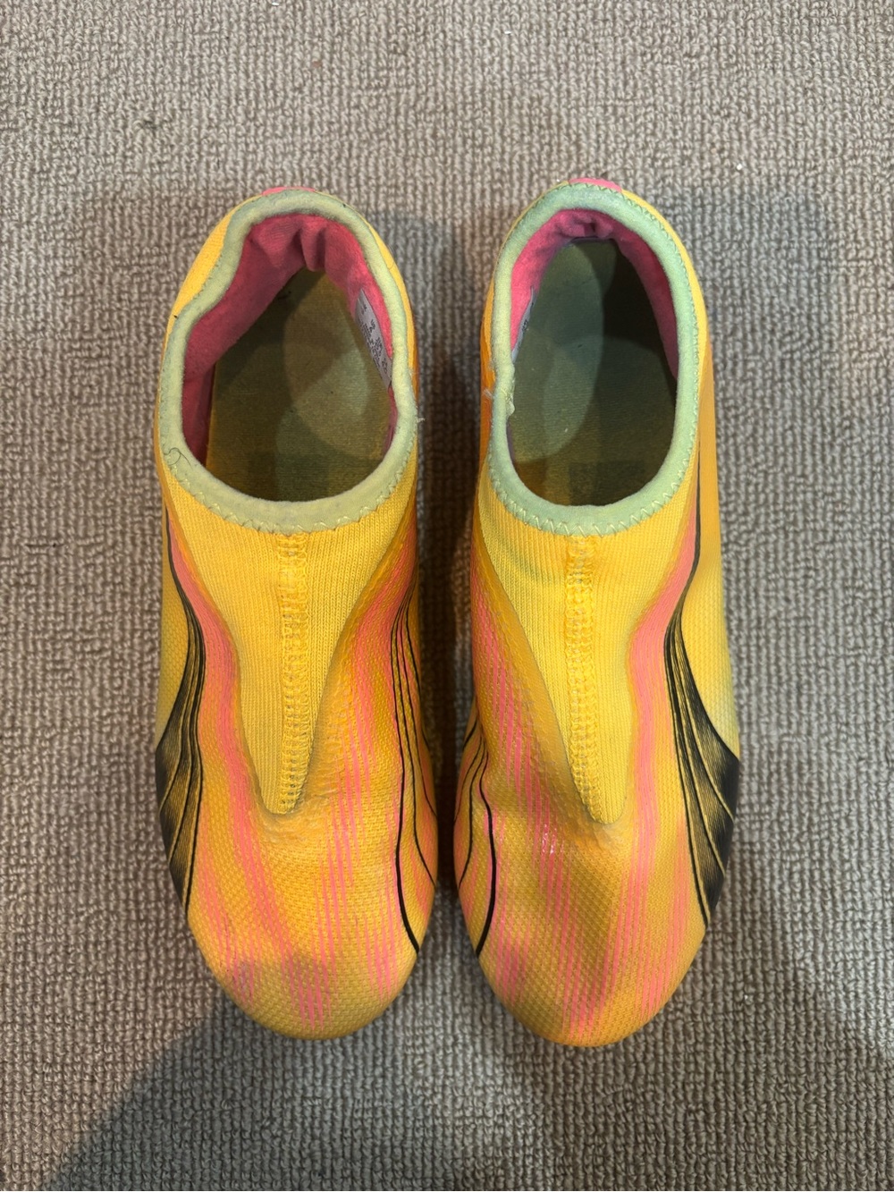 Kids Yellow & Pink Slip-On Soccer Cleats